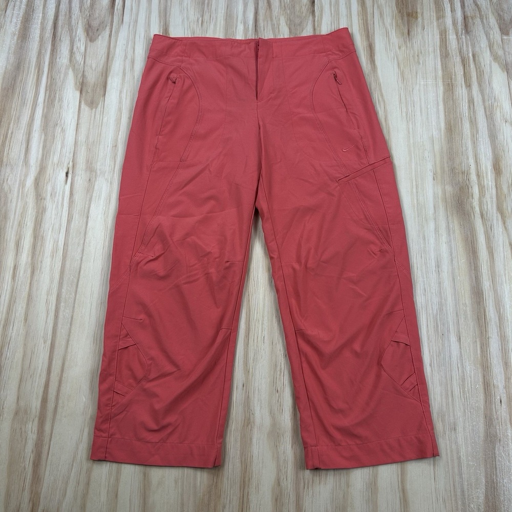Nike Women's Small Pink Y2K‎ Dri Fit Capri Pants Cargo Zip Pocket Athletic